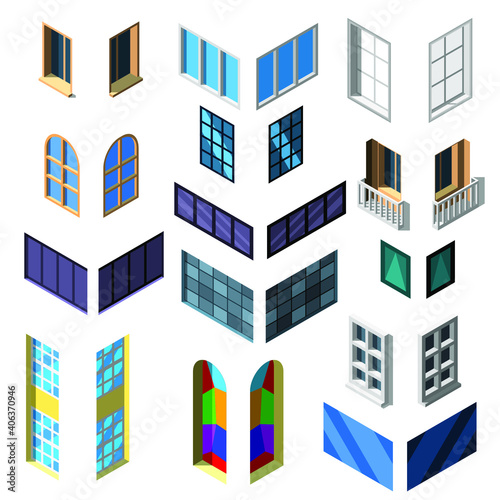 Set Abstract Isometric Collection 3D Windows Vector Design Style