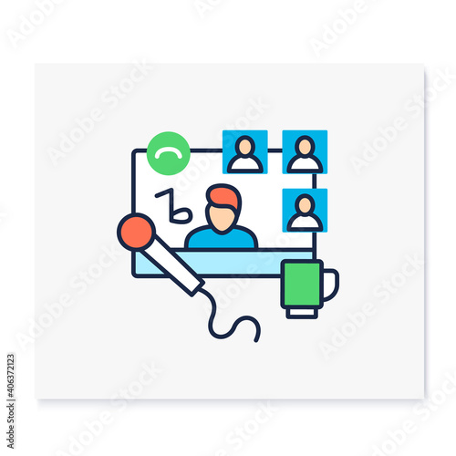 Karaoke meetup color icon. Meeting together concept. Internet streaming website. Live stream. Social distanced singing party. Remote public event. Isolated vector illustration