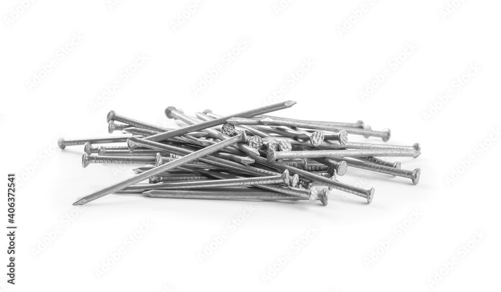 Pile of metal nails on white background Pile of metal nails on white background
