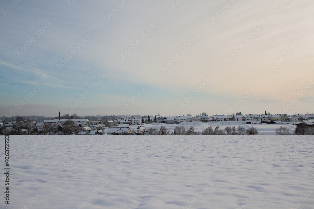 Winter landscape and Ergenzingen, Baden-Wuerttemberg, Southern Germany