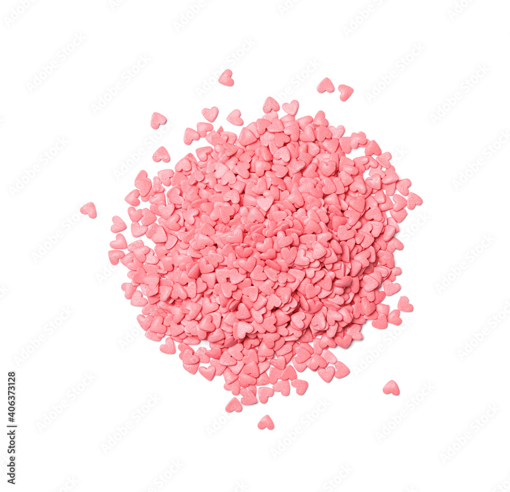 Pile of sweet candy hearts on white background, top view Pile of sweet candy hearts on white background, top view