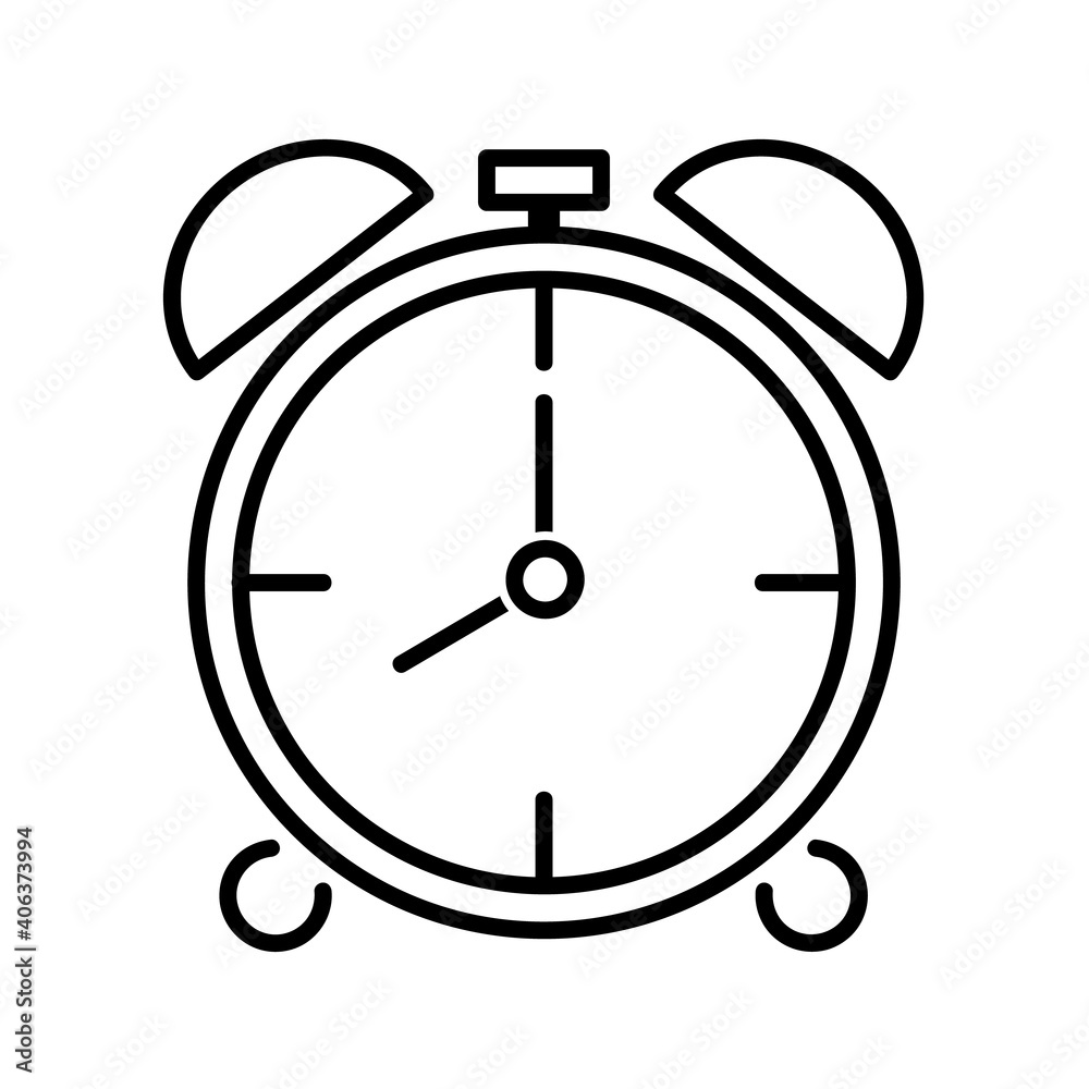 Time alarm clock icon. Clock pictogram. Flat symbol for web. Line stroke. Isolated on white background. Vector eps10 Time alarm clock icon. Clock pictogram. Flat symbol for web. Line stroke. Isolated on white background. Vector eps10