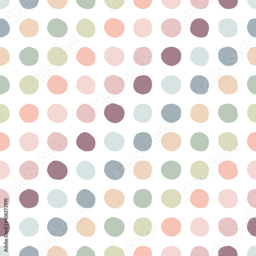 Rainbow colours polka dots vector seamless pattern. Hand drawn geometric abstract dotty childish background