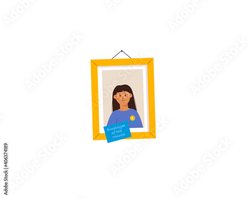 Cartoon character, employee of the month isolated on white background. Colorful cute vector illustration in flat style.