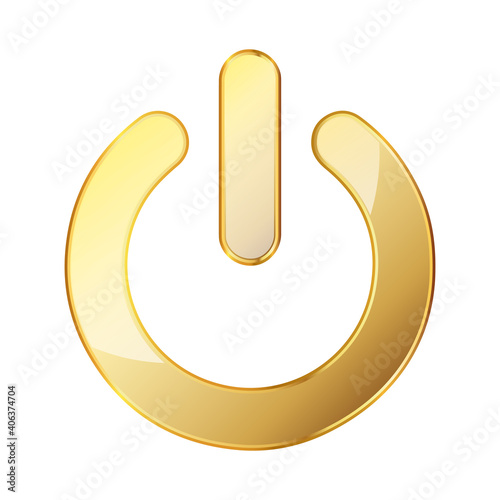 Power icon. Gold power button isolated. On and off icon