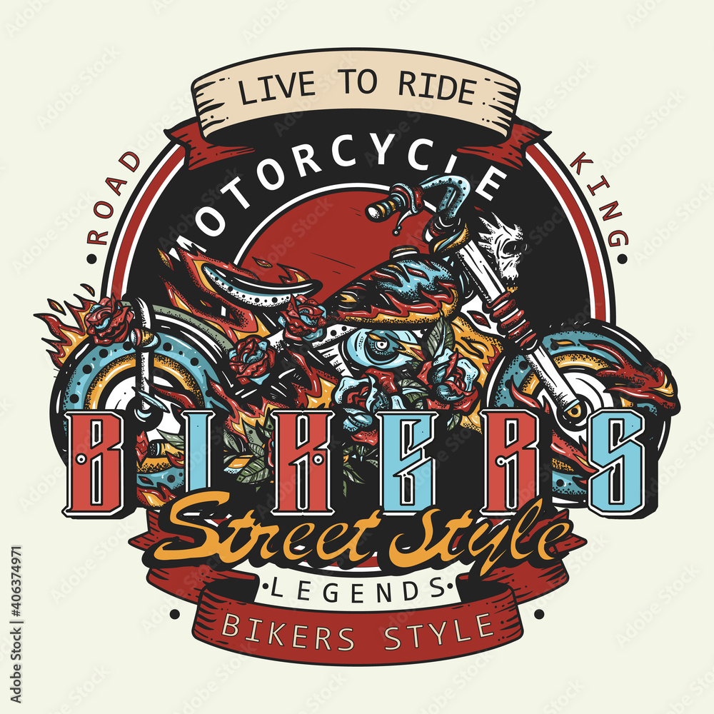 Burning motorcycle, rider sport print. Moto bike t-shirt design