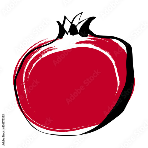 Illustration of pomegranate fruit in line art and red color isolated on white