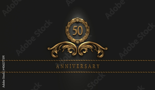 festive golden glossy vintage style 50th anniversary logo emblem on black background