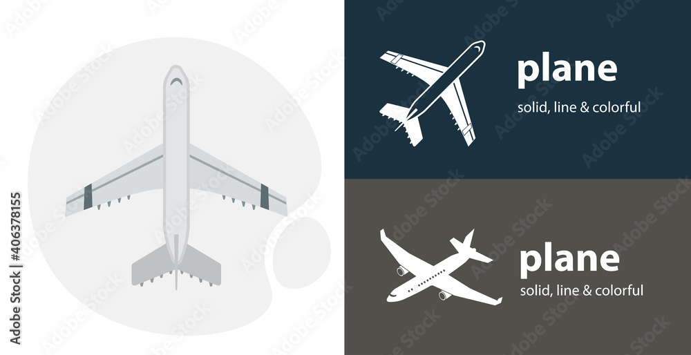 plane flat icon, with plane simple, line icon