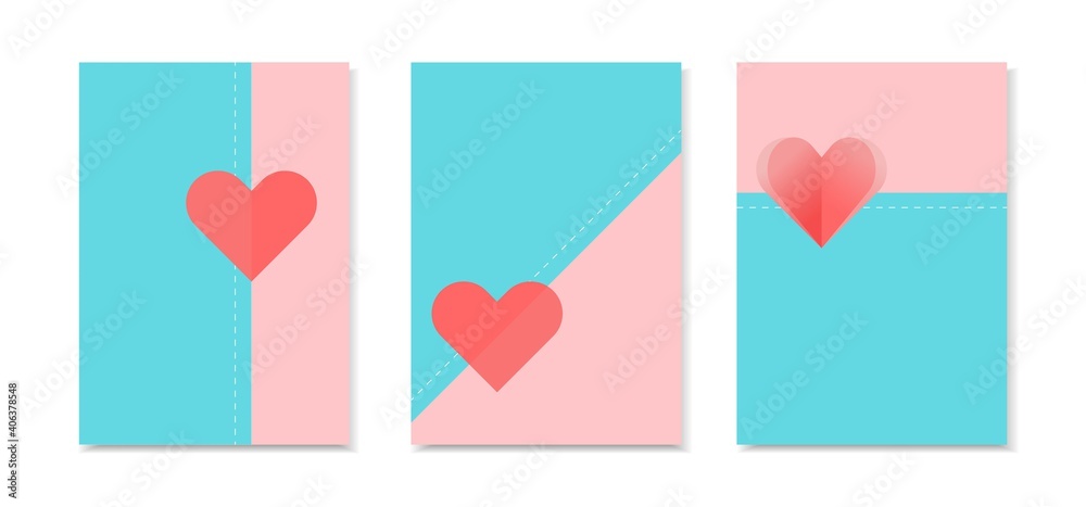 Set of Valentine Card with Red Heart
