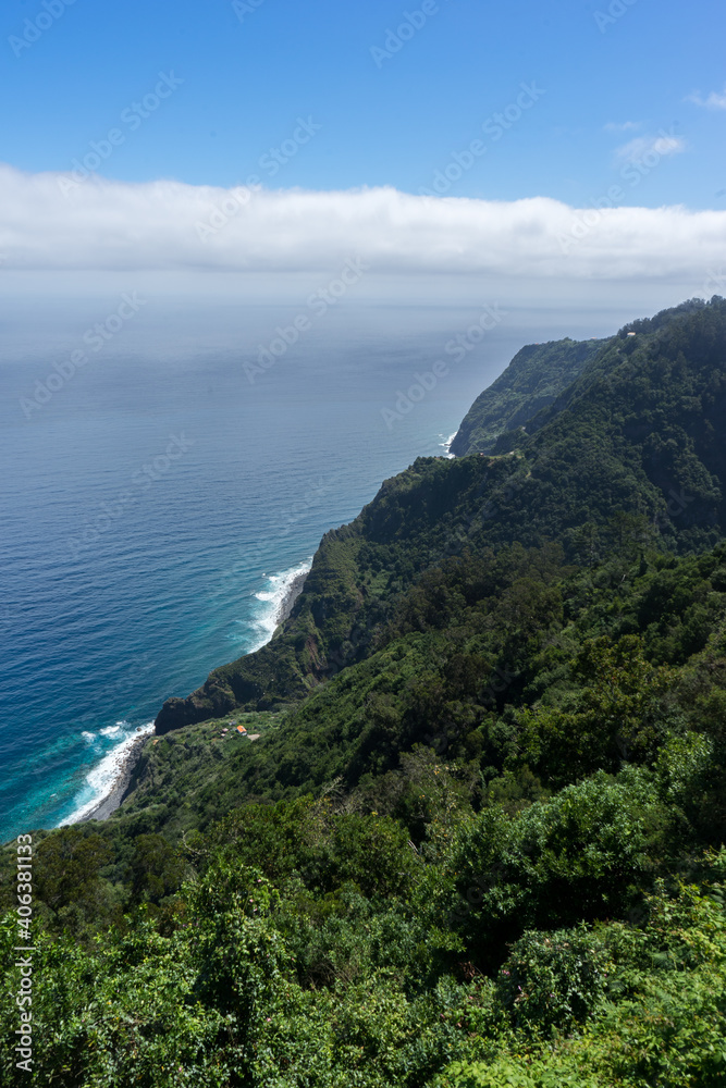 High Viewpoint onto Madeiras coastal cliff forests and ocean