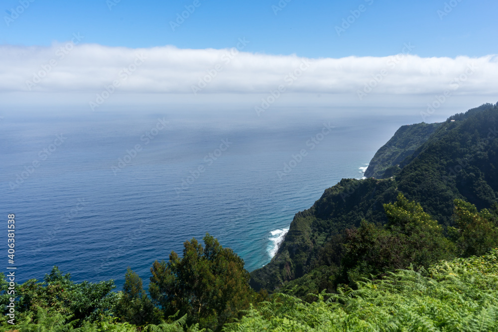Lush mountain Viewpoint onto the atlantic ocean, Madeira Island
