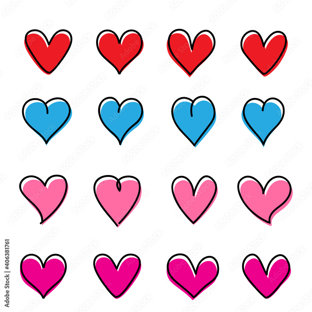 Valentine colors hearts set