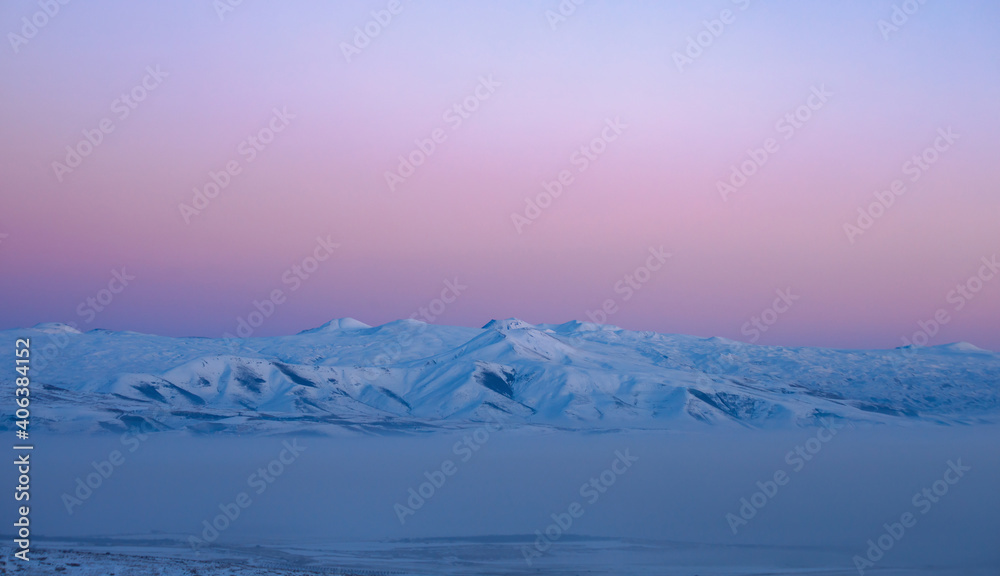 Fototapeta snowy landscape with mountains