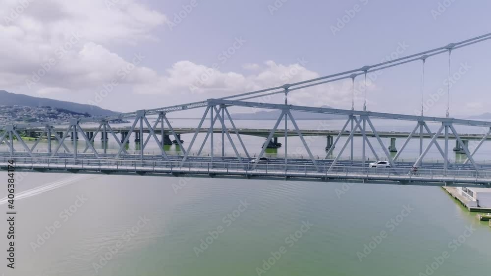 Aerial view of cable-stayed bridge Hercilio Luz. 4K. Aerial view of cable-stayed bridge Hercilio Luz. 4K.