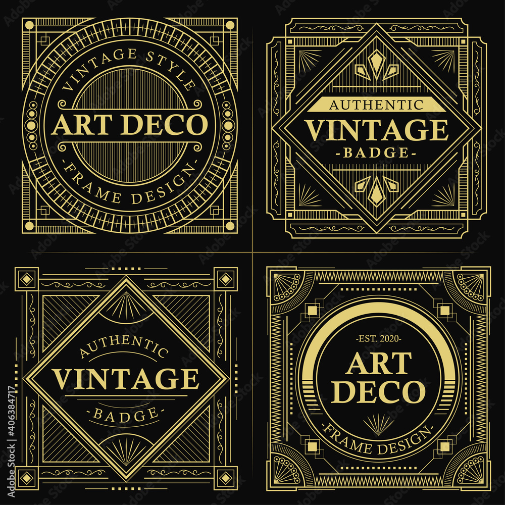 Vintage gold art deco badge Premium Vector - obrazy, fototapety, plakaty 