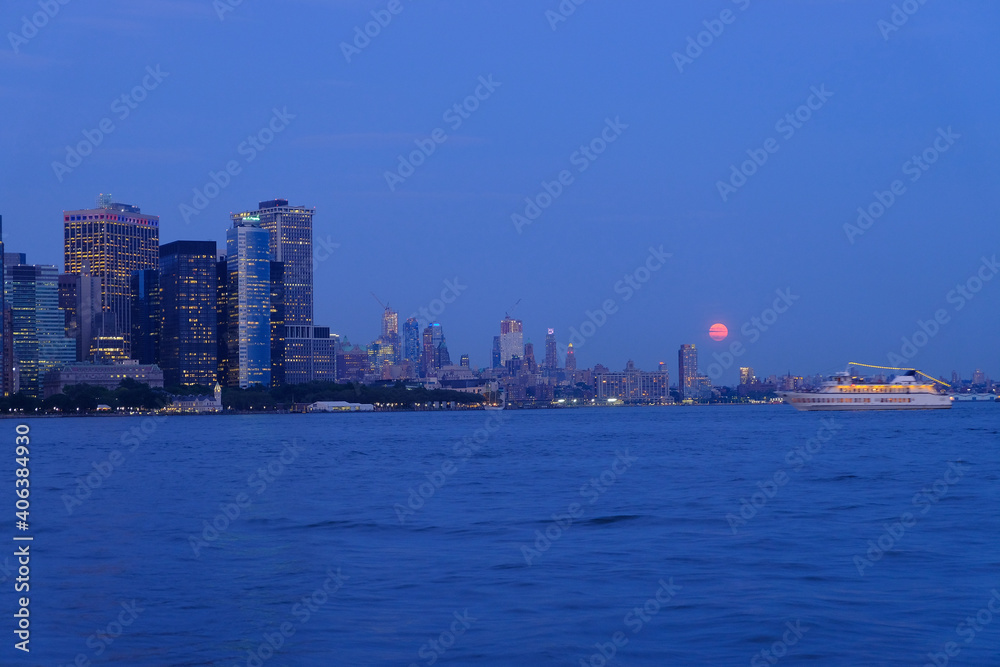 New York City's Skyline with full moon
