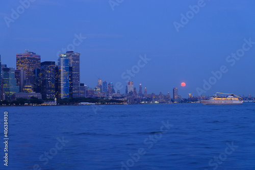New York City's Skyline with full moon © Liza D. Baskaran