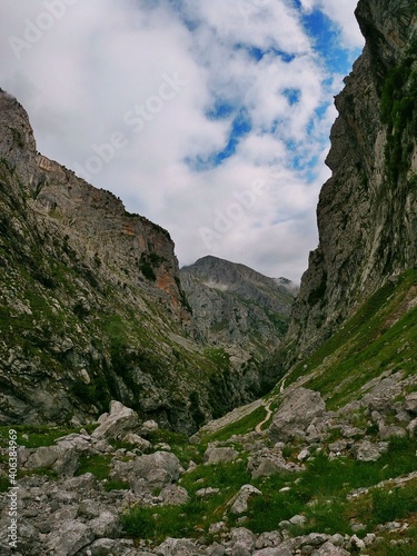 Alpine hikking route in Picos de Europa.