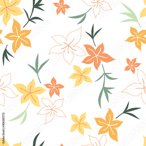Exotic floral seamless vector pattern. Aloha paradise flower print. Cute decorative tropical blossom background design