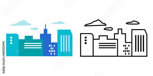 街, 街並み, 都市, 都会のイラストアイコンベクターセット