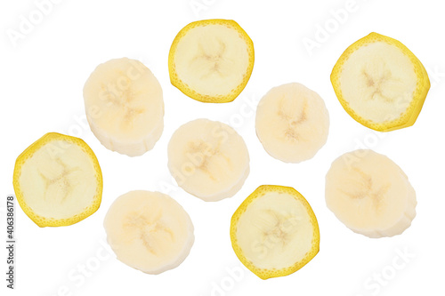 banana isolated on white background with clipping path and full depth of field. Top view. Flat lay.