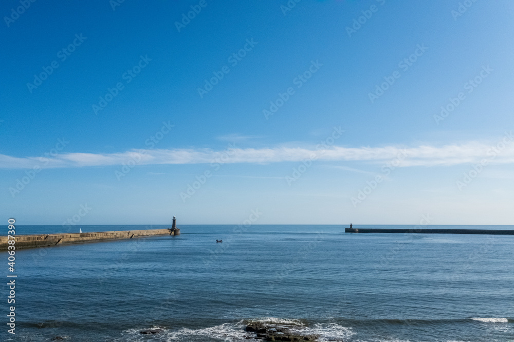 Tynemouth UK - 29th Sept 2020: Tynemouth Harbour and Tyne River estuary