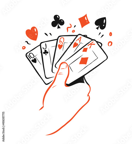 Poker cards in hand. Casino symbol vector