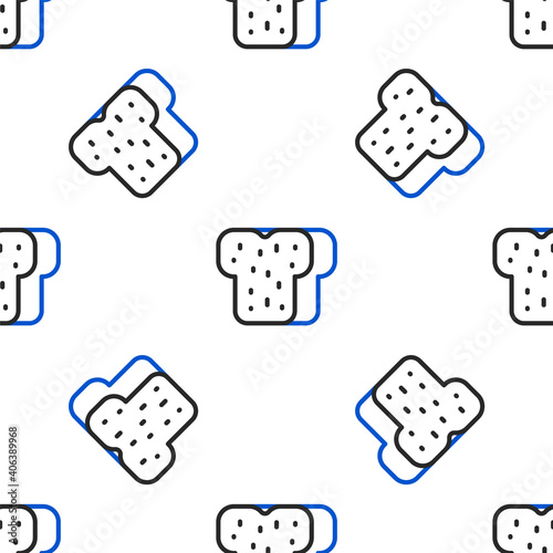 Line Bread toast for sandwich piece of roasted crouton icon isolated seamless pattern on white background. Lunch, dinner, breakfast snack. Colorful outline concept. Vector.