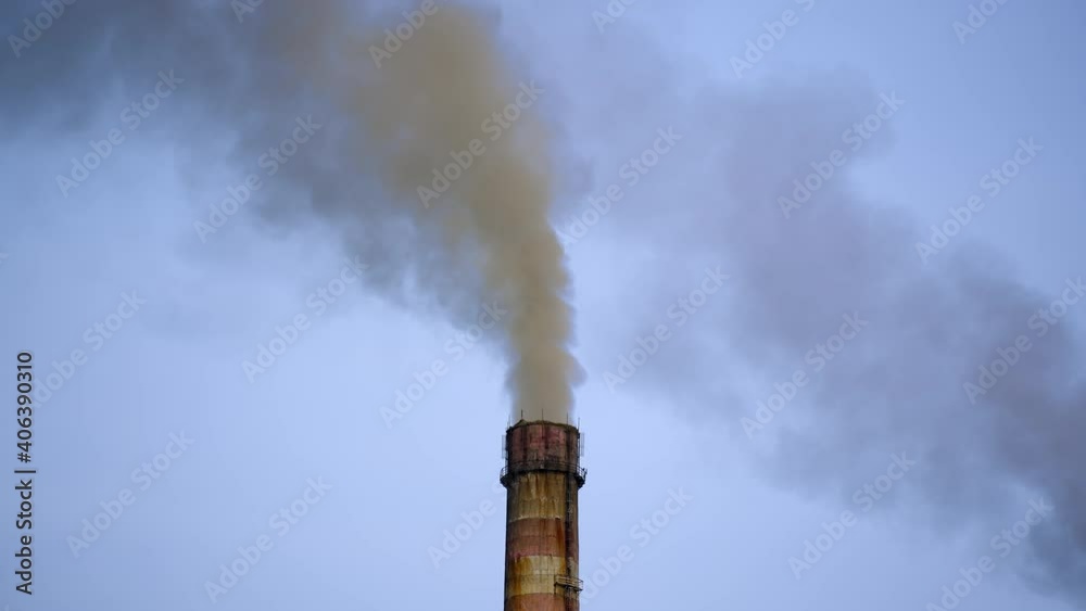 Smokestack in the air from industry. Chemical fumes fron industrial pipe filling the sky in the evening. Harmful emissions in the atmosphere. Ecology in danger. Smokestack in the air from industry. Chemical fumes fron industrial pipe filling the sky in the evening. Harmful emissions in the atmosphere. Ecology in danger.