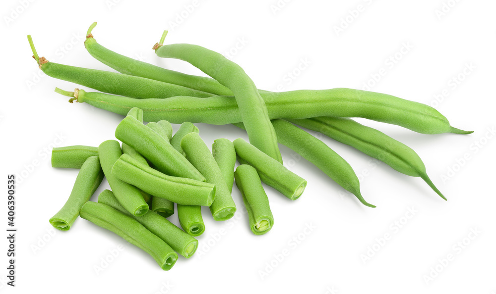 Green beans isolated on a white background with clipping path and full depth of field, Green beans isolated on a white background with clipping path and full depth of field,
