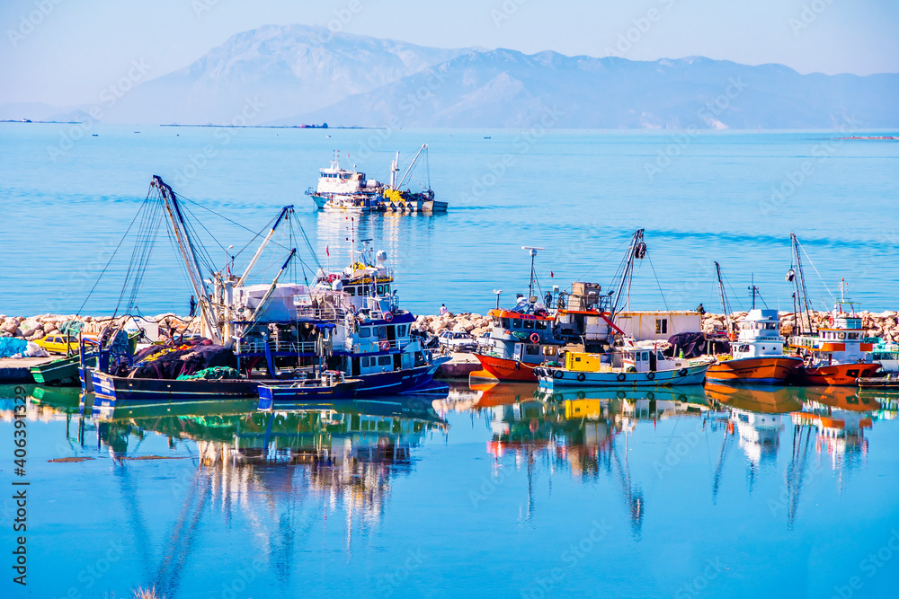 Naklejka premium Didim Town Harbour view in Turkey