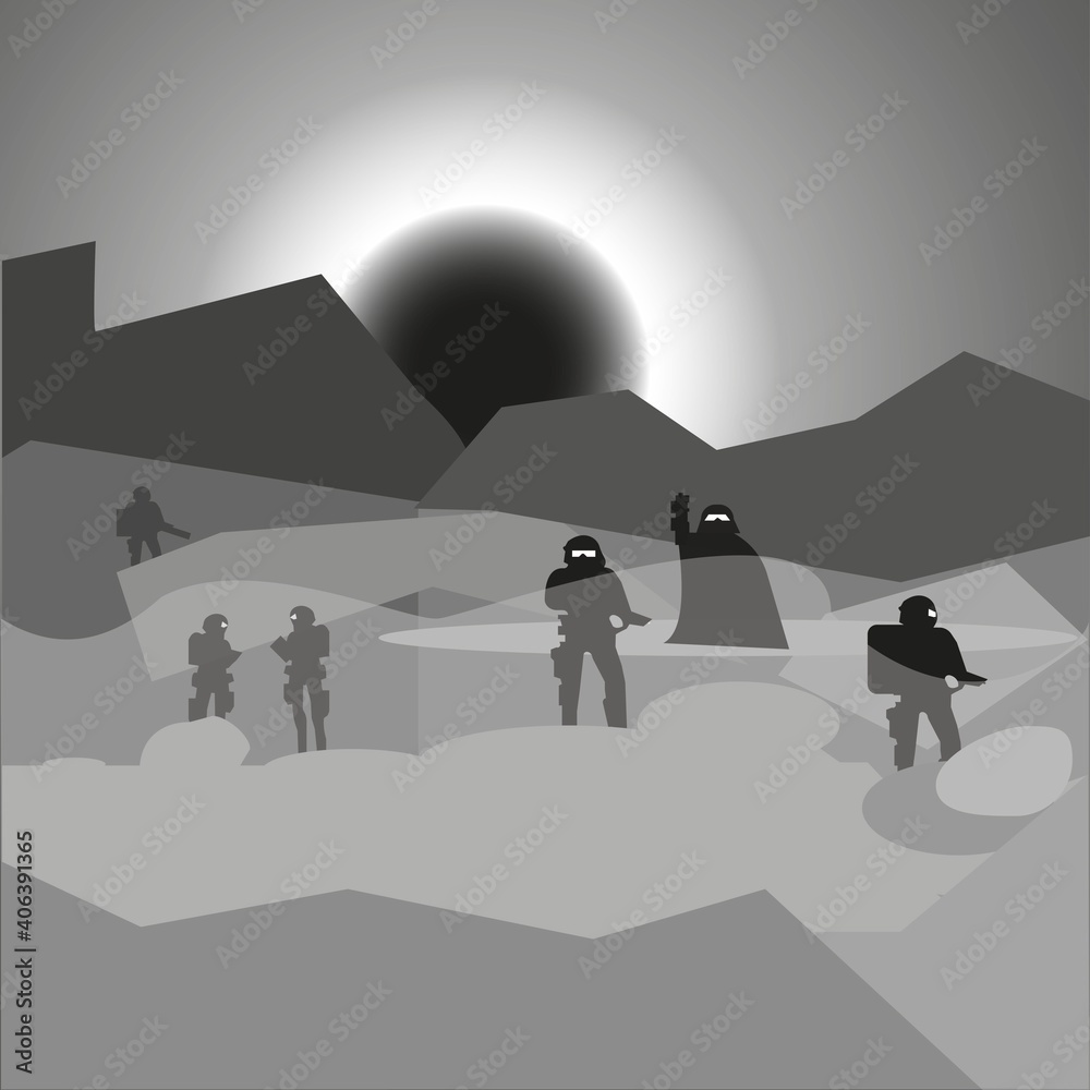 picture of soldiers, war vector on gray background