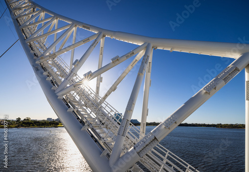 Structural detail of the Matagarup pedestrian bridge over the Swan River in Perth, Western Australia photo