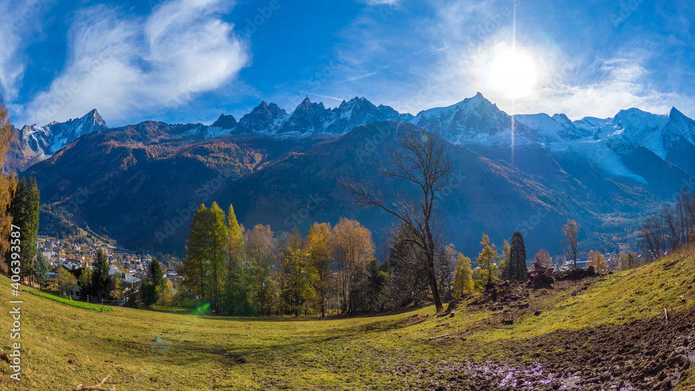 Mountain peaks and landscape in European alps