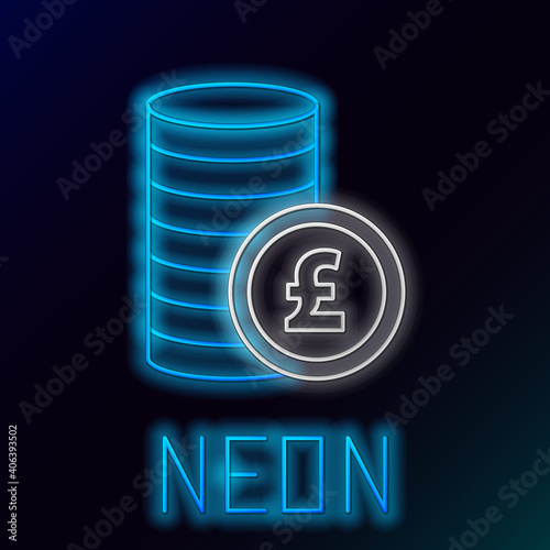 Glowing neon line Coin money with pound sterling symbol icon isolated on black background. Banking currency sign. Cash symbol. Colorful outline concept. Vector.