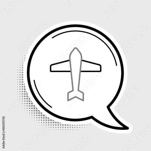 Line Jet fighter icon isolated on grey background. Military aircraft. Colorful outline concept. Vector.