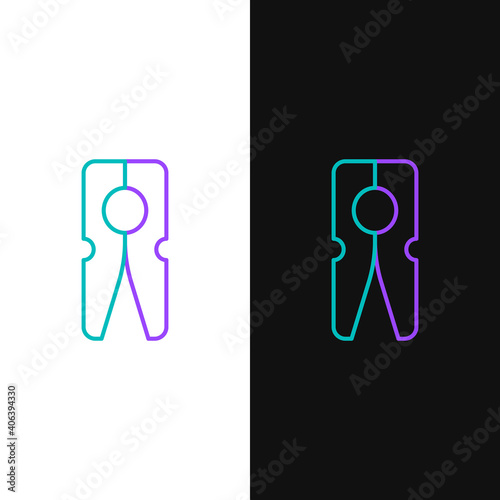 Line Old wood clothes pin icon isolated on white and black background. Clothes peg. Colorful outline concept. Vector.