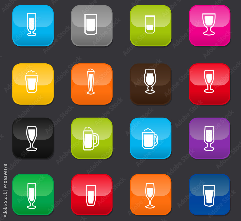 Glasses and cups icons set Glasses and cups icons set