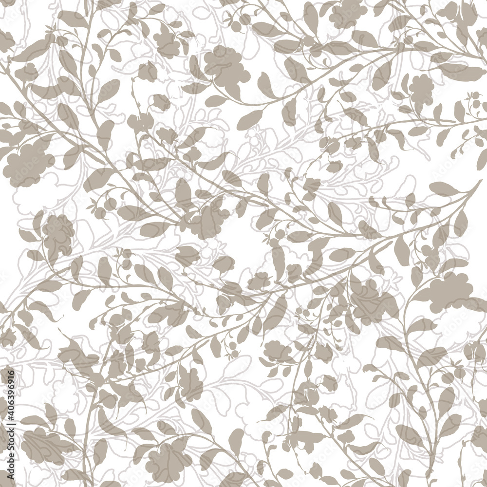 Watercolor branch Cranberry on light background. Monochrome seamless pattern.