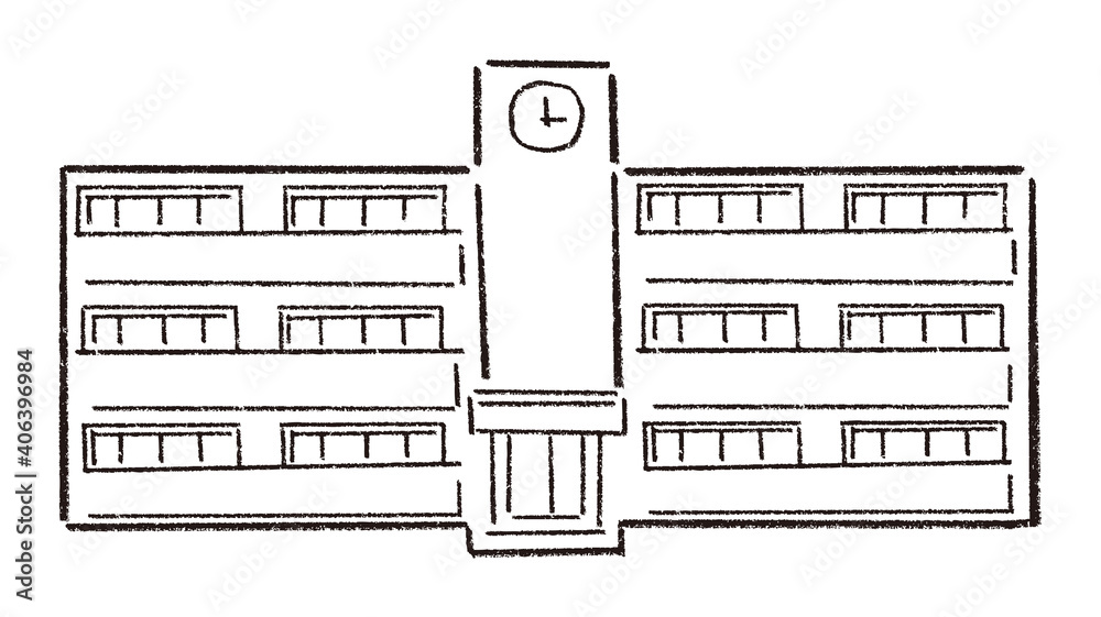 学校 校舎の手描き線画ベクターイラスト Stock Vector Adobe Stock