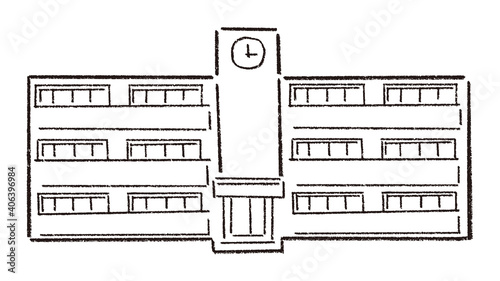 学校、校舎の手描き線画ベクターイラスト