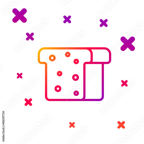 Color line Bread toast for sandwich piece of roasted crouton icon isolated on white background. Lunch, dinner, breakfast snack. Gradient random dynamic shapes. Vector.