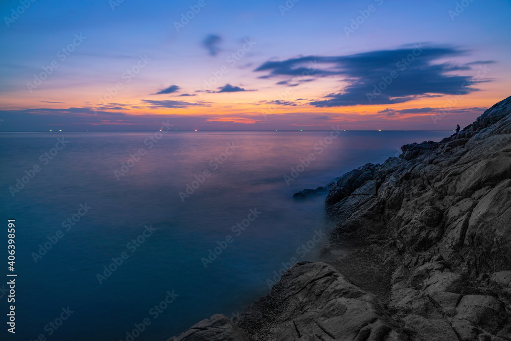 Beautiful view of sunset or sunrise seascape in Nature composition,Majestic twilight cloudscape