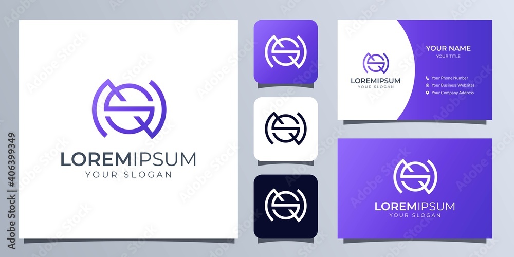 Monogram letter S and N logo with business card template Monogram letter S and N logo with business card template