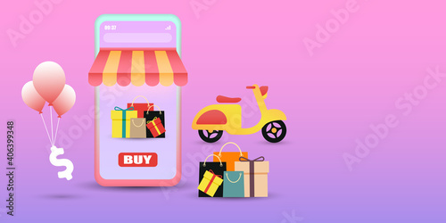 Shopping online mobile phone. Vector illustration. Eps10