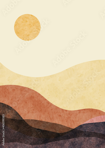 Abstract berglandschap, minimalistisch design. Abstracte waterkleur. vector achtergrond illustratie.