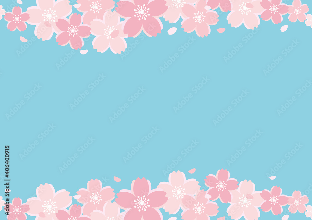 桜と青空イメージのフレーム背景　A3横