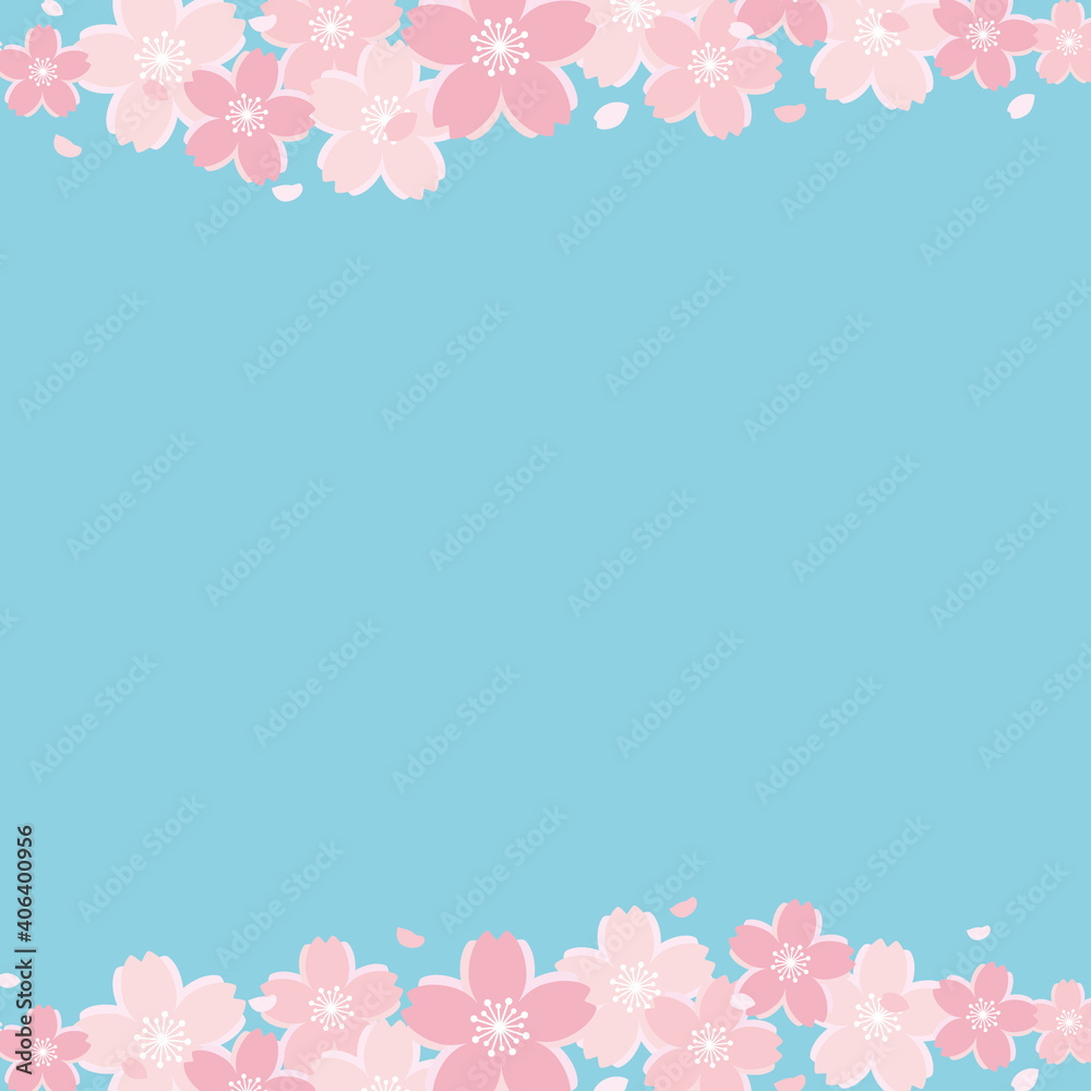 桜と青空イメージのフレーム背景　正方形　スクエア　