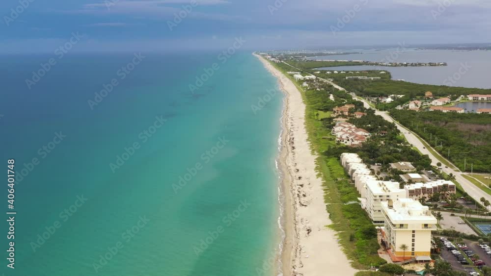 Sandy Beach Coastline of Hutchinson Island in Florida - Aerial Flight Sandy Beach Coastline of Hutchinson Island in Florida - Aerial Flight